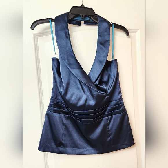 Le Château Dark Aqua Turquoise Satine Style Halter Top Size M-L - Picture 2 of 6